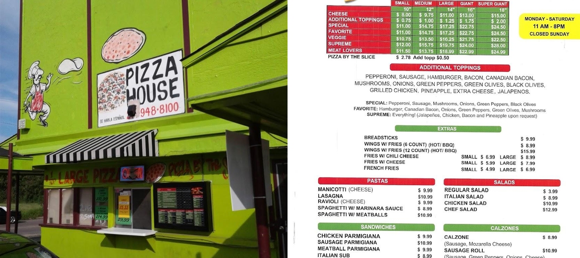 A & A Pizza Menu