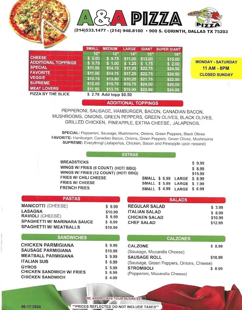 A & A Pizza Menu image 1